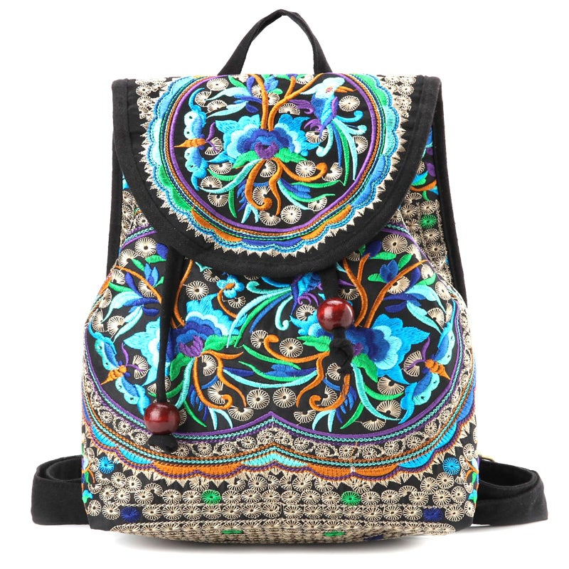 Goodhan Vintage Embroidered Women Backpack Ethnic Travel Handbag Shoulder Bag, 12x10x5 inch - Image 1